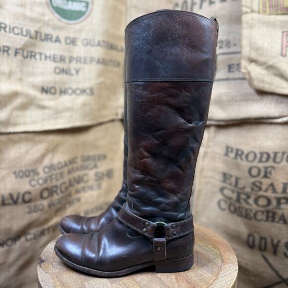 Frye 'Melissa' Harness Boot Tall Dark Brown Calf Size 9 B Genuine Leather - Picture 7 of 9